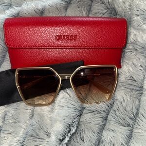 GUESS Red Case Sunglasses with Brown Gradient Lenses